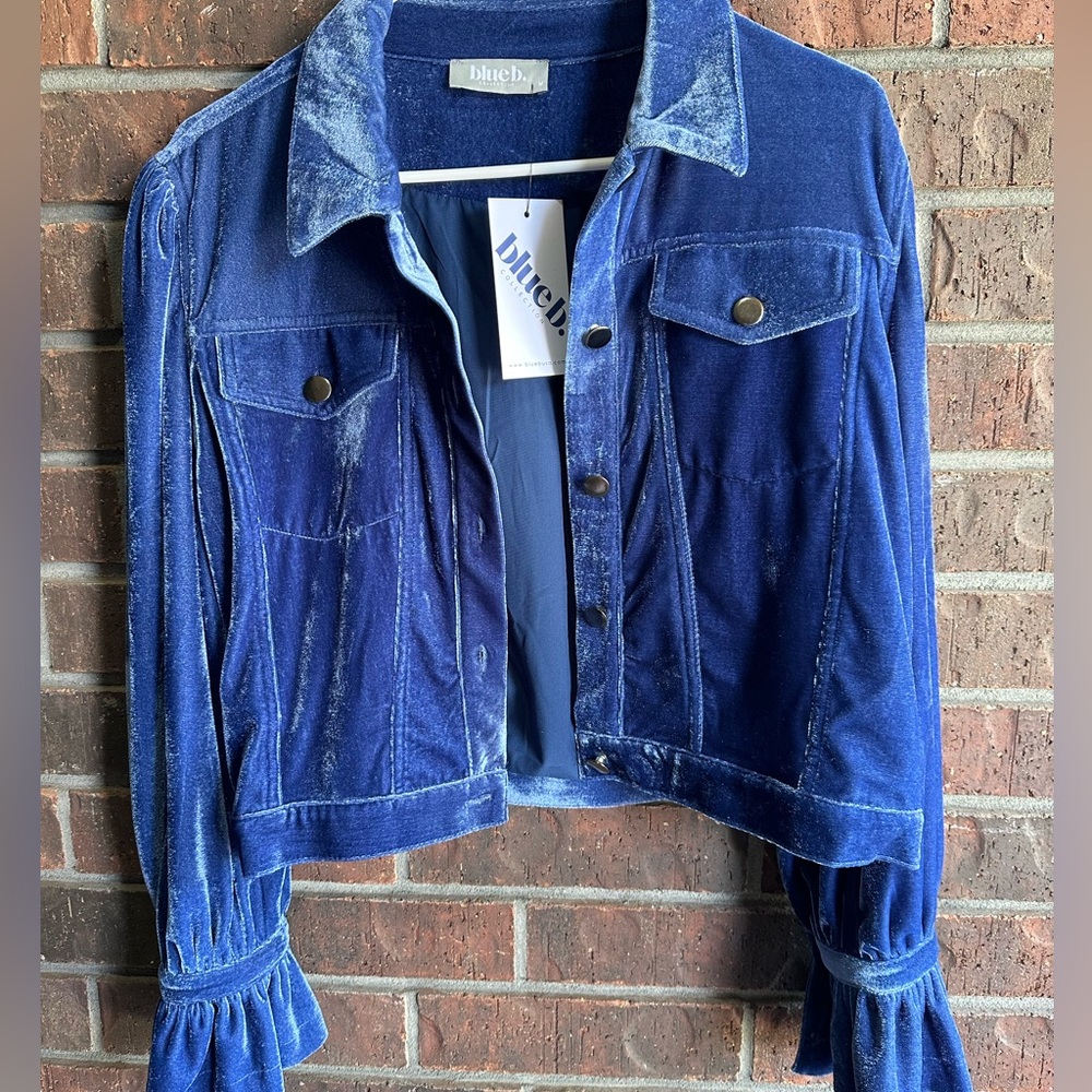 Blue velvet cropped jacket by blue b. Size medium